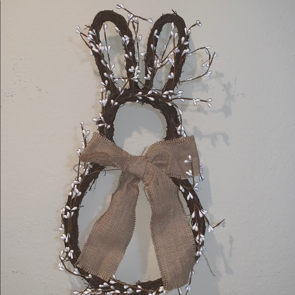 Adorable Abstract Bunny w. Large Burlap Bow/Pearls - Picture 3 of 6